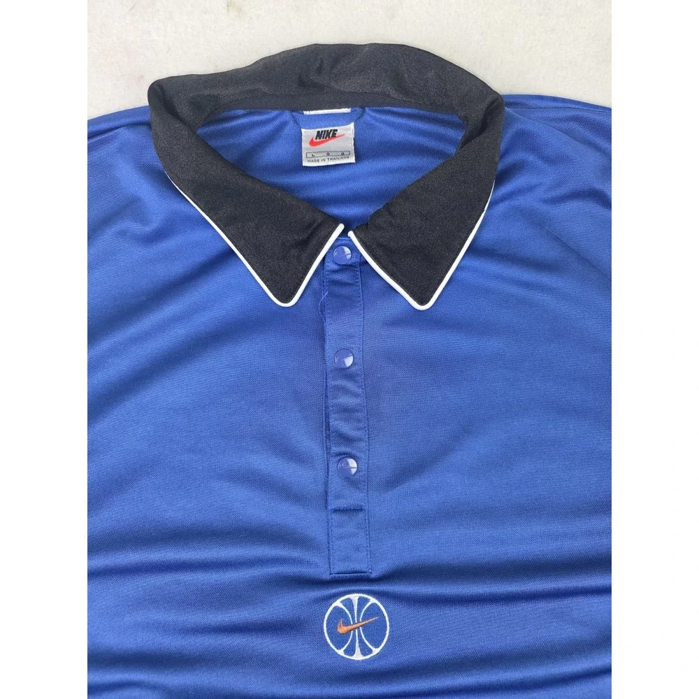 Vintage Nike 90s Warm Up Basketball Polo Embroidered Blue Black Mens Size Large